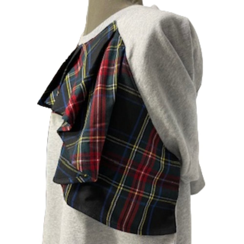 J.CREW Heather Gray Sweatshirt With Tartan Ruffle Detail Size XL NWT - Picture 9 of 16